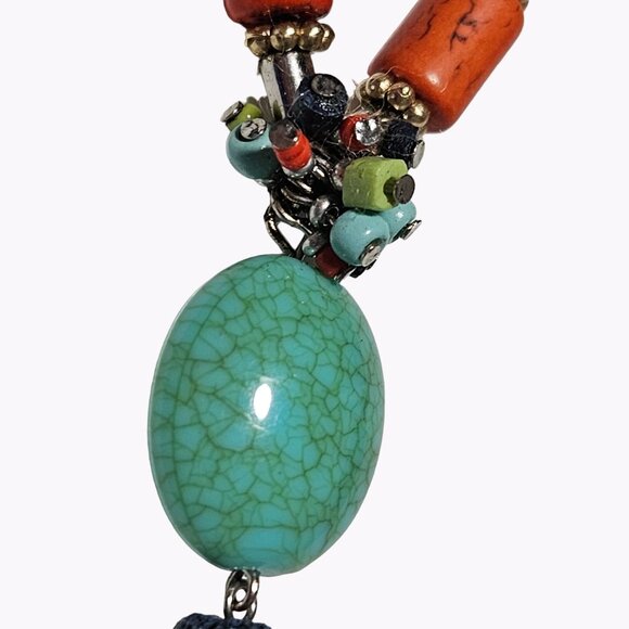 Artisan Boho Multi Gemstone Bead Pendant Statement Necklace Fashion Jewelry - Picture 5 of 11